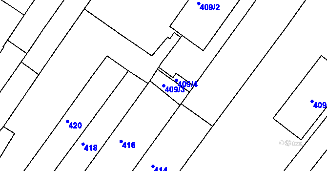 Parcela st. 409/3 v KÚ Tuřany, Katastrální mapa