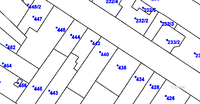 Parcela st. 440 v KÚ Tuřany, Katastrální mapa