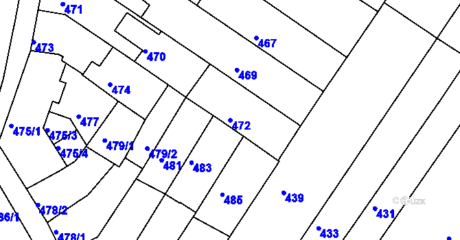 Parcela st. 472 v KÚ Tuřany, Katastrální mapa