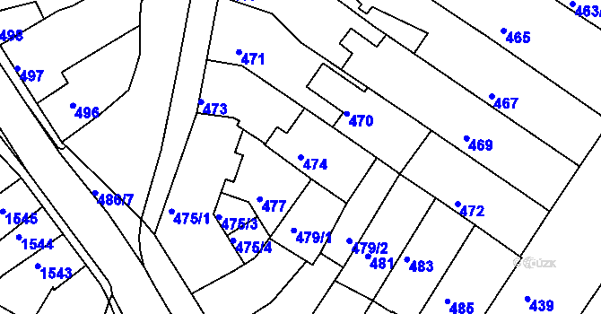 Parcela st. 474 v KÚ Tuřany, Katastrální mapa