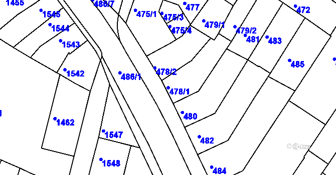 Parcela st. 478/1 v KÚ Tuřany, Katastrální mapa
