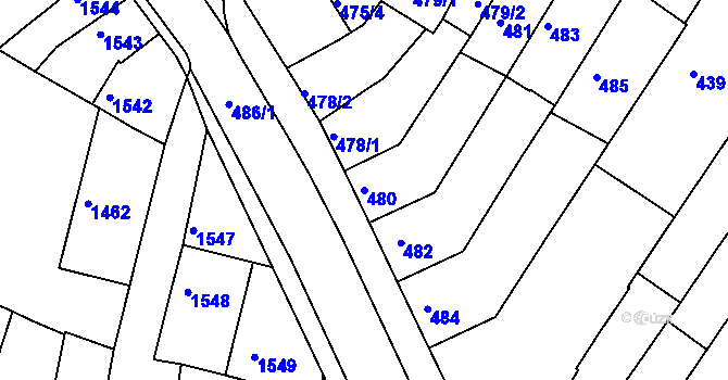 Parcela st. 480 v KÚ Tuřany, Katastrální mapa