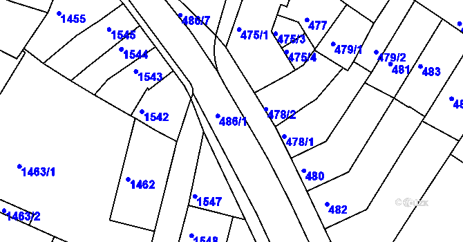 Parcela st. 486/1 v KÚ Tuřany, Katastrální mapa