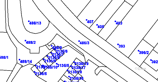 Parcela st. 486/3 v KÚ Tuřany, Katastrální mapa