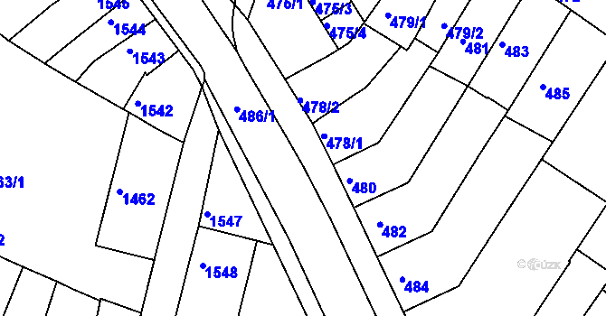 Parcela st. 487/1 v KÚ Tuřany, Katastrální mapa