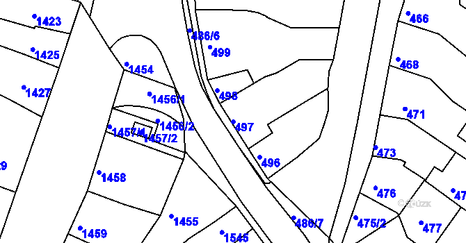 Parcela st. 497 v KÚ Tuřany, Katastrální mapa