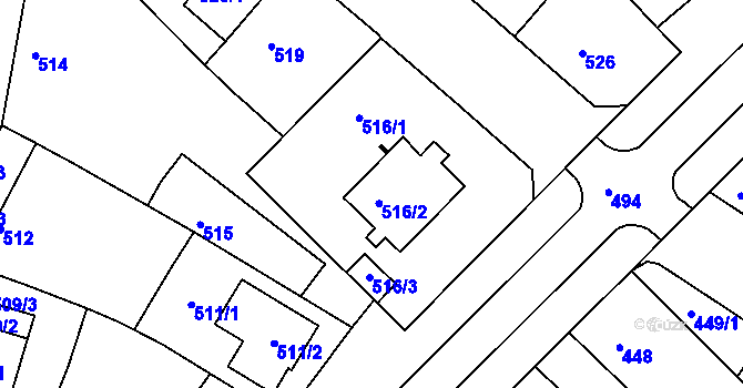 Parcela st. 516/2 v KÚ Tuřany, Katastrální mapa