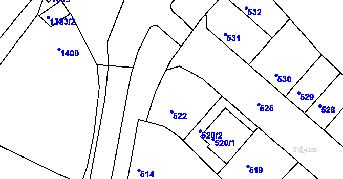 Parcela st. 522 v KÚ Tuřany, Katastrální mapa