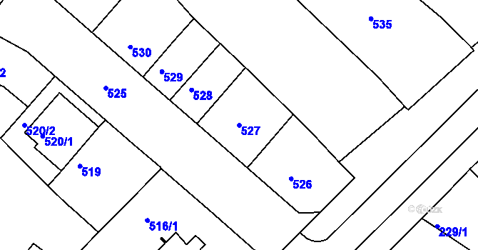 Parcela st. 527 v KÚ Tuřany, Katastrální mapa