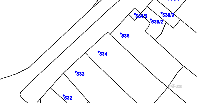 Parcela st. 534 v KÚ Tuřany, Katastrální mapa