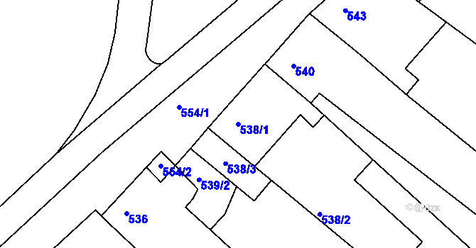 Parcela st. 538/1 v KÚ Tuřany, Katastrální mapa