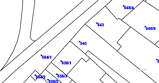 Parcela st. 540 v KÚ Tuřany, Katastrální mapa