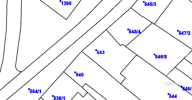 Parcela st. 543 v KÚ Tuřany, Katastrální mapa