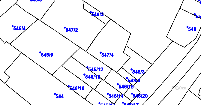 Parcela st. 547/4 v KÚ Tuřany, Katastrální mapa