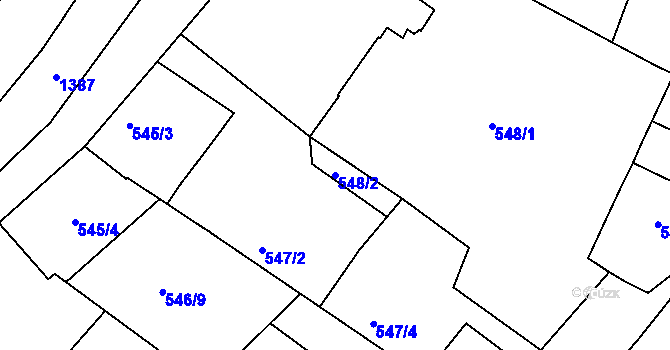 Parcela st. 548/2 v KÚ Tuřany, Katastrální mapa