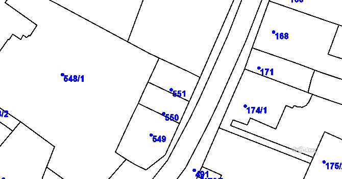 Parcela st. 551 v KÚ Tuřany, Katastrální mapa