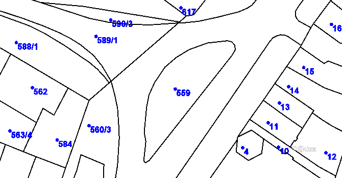 Parcela st. 559 v KÚ Tuřany, Katastrální mapa