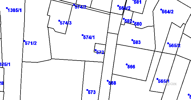 Parcela st. 572 v KÚ Tuřany, Katastrální mapa