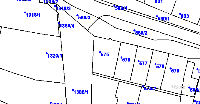 Parcela st. 575 v KÚ Tuřany, Katastrální mapa
