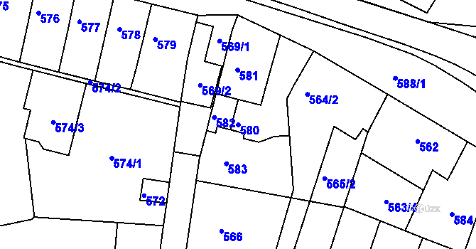 Parcela st. 580 v KÚ Tuřany, Katastrální mapa