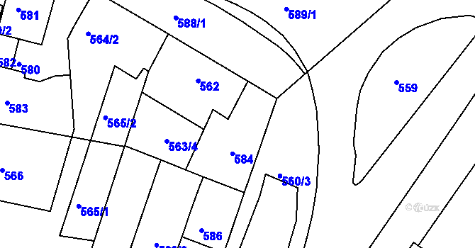 Parcela st. 584 v KÚ Tuřany, Katastrální mapa