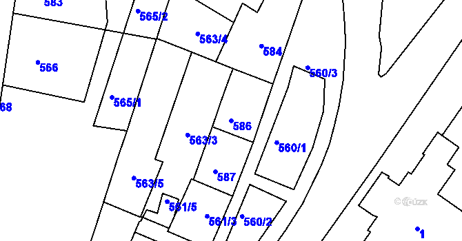 Parcela st. 586 v KÚ Tuřany, Katastrální mapa
