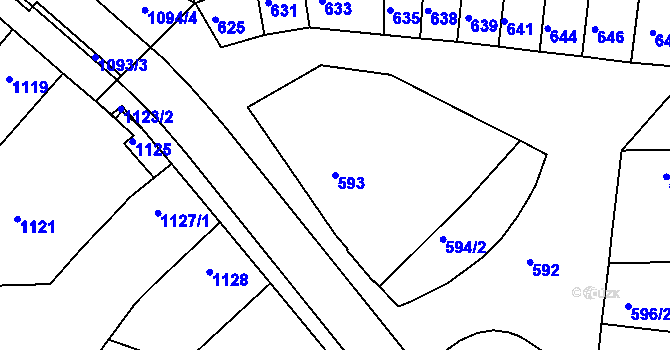 Parcela st. 593 v KÚ Tuřany, Katastrální mapa