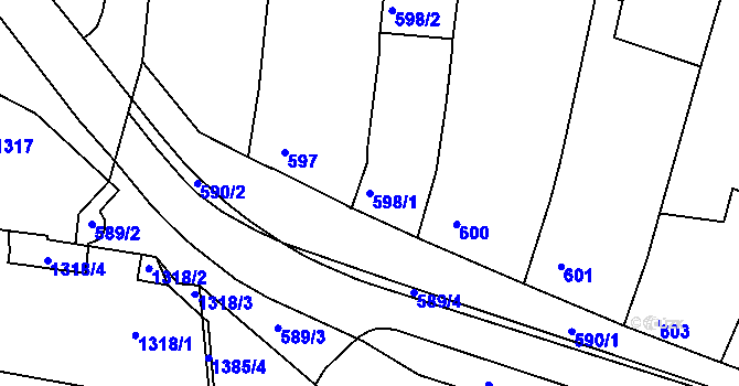 Parcela st. 598/1 v KÚ Tuřany, Katastrální mapa
