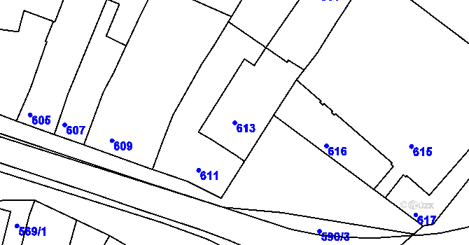 Parcela st. 613 v KÚ Tuřany, Katastrální mapa