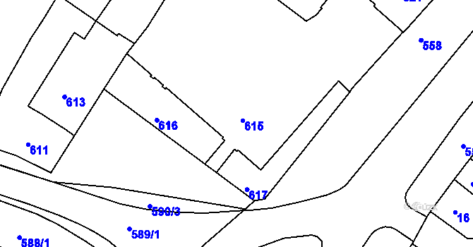 Parcela st. 615 v KÚ Tuřany, Katastrální mapa