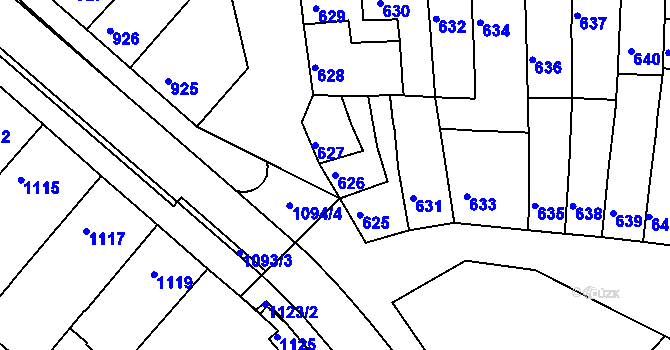 Parcela st. 626 v KÚ Tuřany, Katastrální mapa