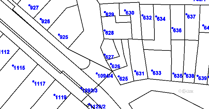 Parcela st. 627 v KÚ Tuřany, Katastrální mapa