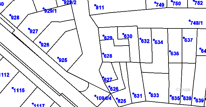 Parcela st. 628 v KÚ Tuřany, Katastrální mapa