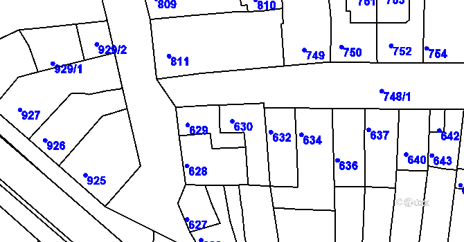 Parcela st. 630 v KÚ Tuřany, Katastrální mapa