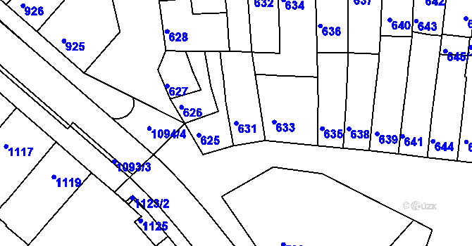 Parcela st. 631 v KÚ Tuřany, Katastrální mapa