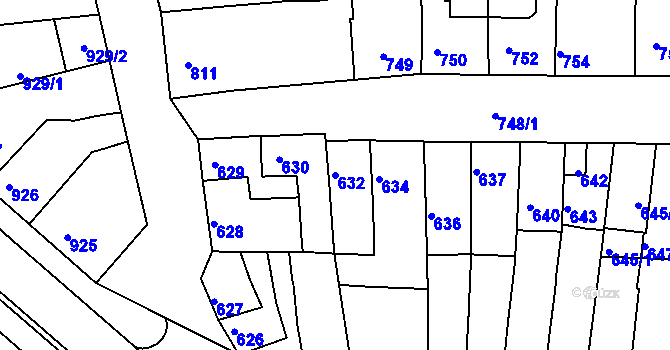 Parcela st. 632 v KÚ Tuřany, Katastrální mapa