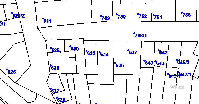 Parcela st. 634 v KÚ Tuřany, Katastrální mapa