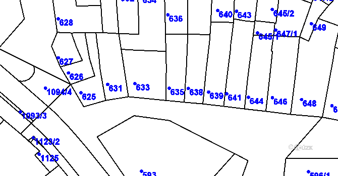 Parcela st. 635 v KÚ Tuřany, Katastrální mapa