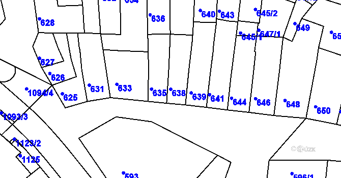Parcela st. 638 v KÚ Tuřany, Katastrální mapa
