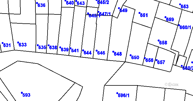 Parcela st. 646 v KÚ Tuřany, Katastrální mapa