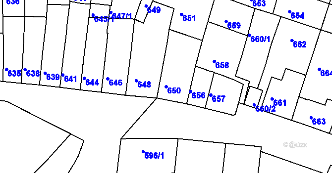 Parcela st. 650 v KÚ Tuřany, Katastrální mapa