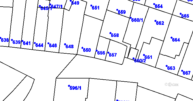 Parcela st. 656 v KÚ Tuřany, Katastrální mapa