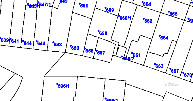 Parcela st. 657 v KÚ Tuřany, Katastrální mapa