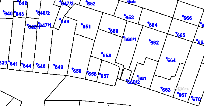 Parcela st. 658 v KÚ Tuřany, Katastrální mapa