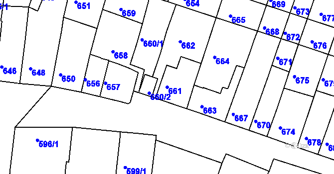 Parcela st. 661 v KÚ Tuřany, Katastrální mapa