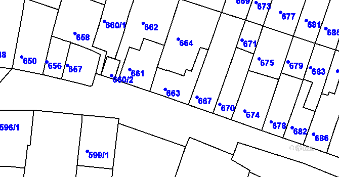 Parcela st. 663 v KÚ Tuřany, Katastrální mapa