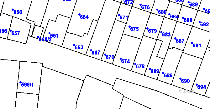 Parcela st. 670 v KÚ Tuřany, Katastrální mapa