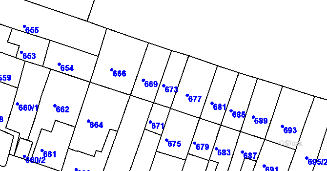 Parcela st. 673 v KÚ Tuřany, Katastrální mapa