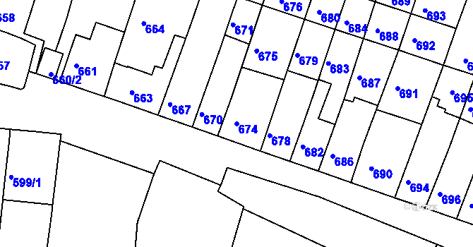 Parcela st. 674 v KÚ Tuřany, Katastrální mapa