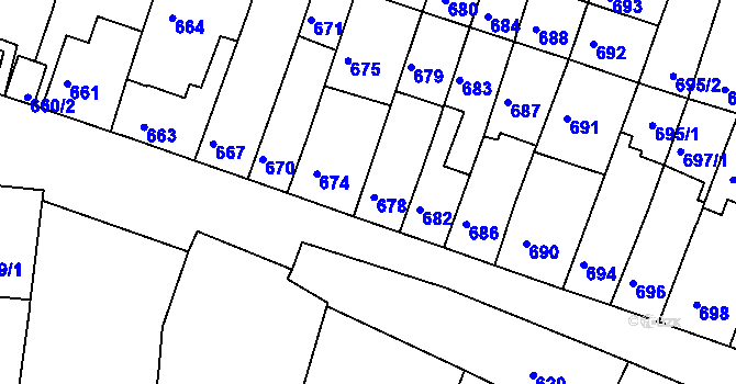 Parcela st. 678 v KÚ Tuřany, Katastrální mapa